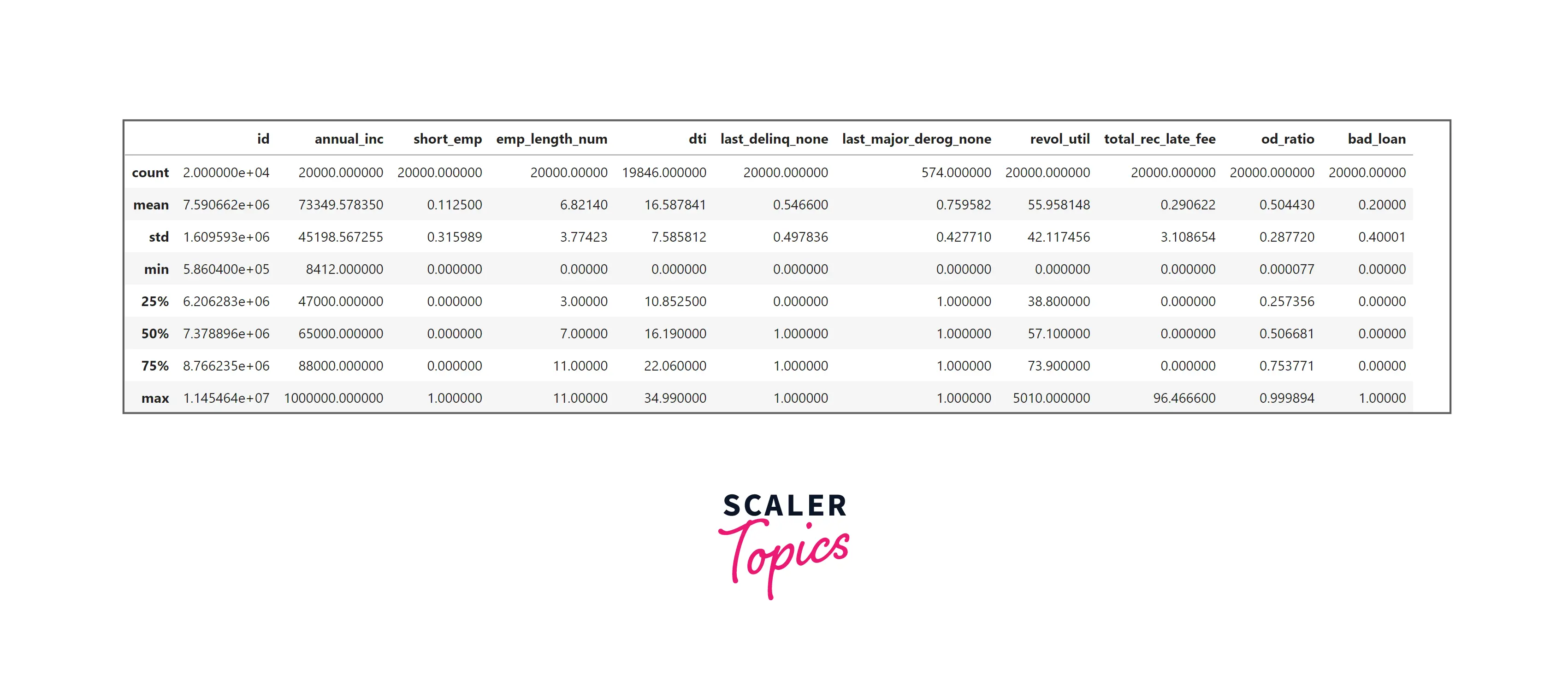summary statistics of numerical features